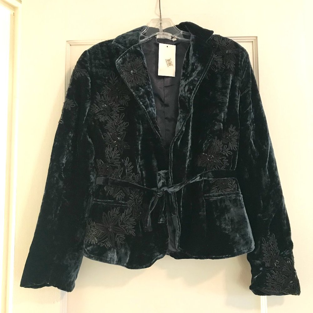 Sana | Blue Embroidered Velvet Jacket - Sz S